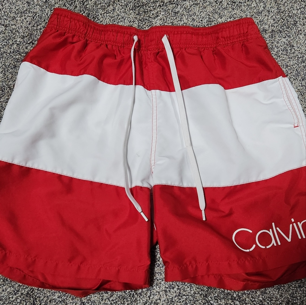 Mens Calvin Klein Red stripe Bathing Suit
